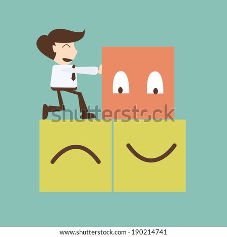 Change management concept - businessman push  box happy