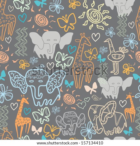 Seamless pattern with exotic animals