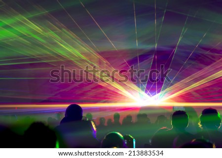 Hyper laser show. Very colorful show with a crowd silhouette and great laser rays