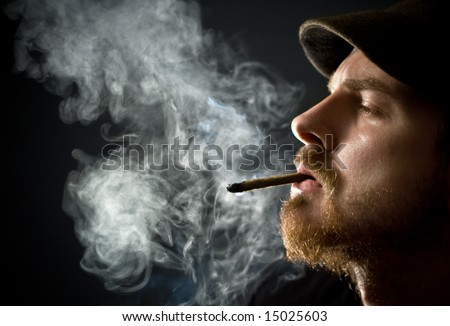 Fine art portrait of masculine guy smoking a cigar