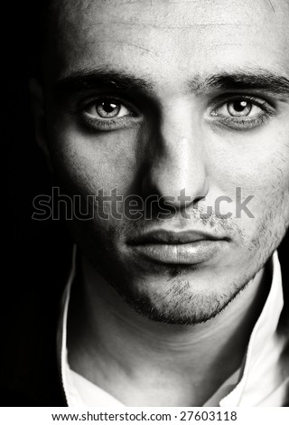 stock photo Closeup portrait of sensual man with beautiful face and eyes