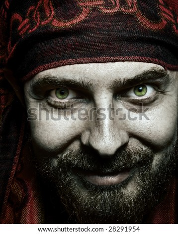 Close up portrait of funny bizarre spooky man
