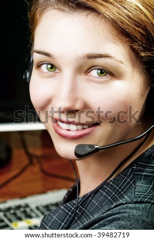 Friendly and happy service customer worker with headset