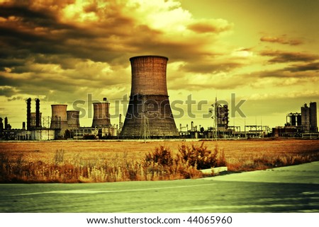 Industrial site and cloudy dramatic landscape
