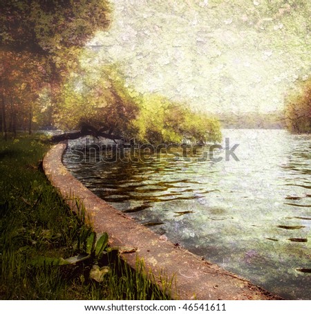 Nature serene pastel - beautiful trees and lake