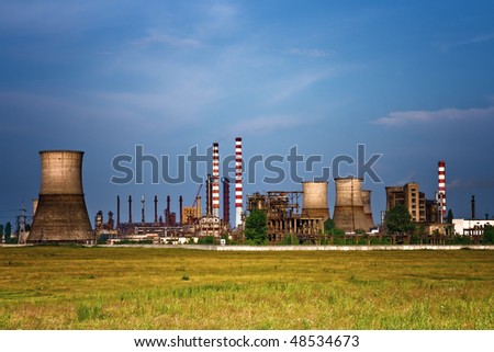 Landscape of industrial site - towers at oil refinery