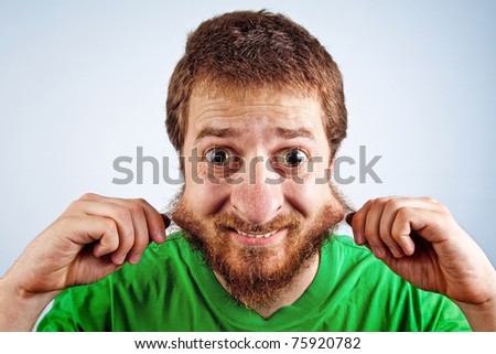 stock photo Funny silly man with hairy face