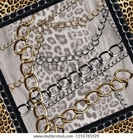 golden chain and leopard skin background
