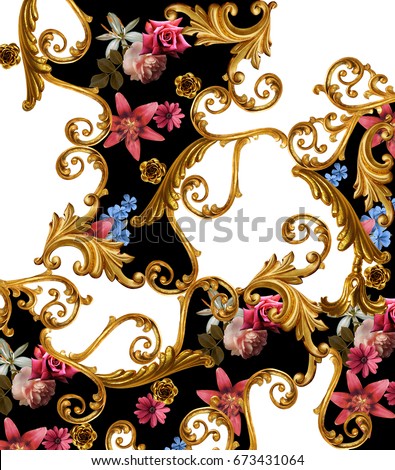flowers and golden baroque