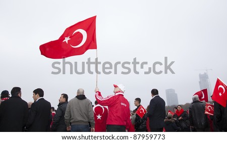 THE HAGUE - OCTOBER 30: Unidentified Turkish men and women protest against the Kurdistan Workers Party (PKK) on October 30, 2011 in The Hague, The Netherlands.