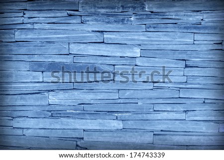 pattern of modern blue brick wall, slate stone wall surface and background texture  and background