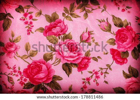 Rose Fabric background, background with roses grunge texture. For art texture, grunge design, and vintage cement wall or border frame, Fragment of colorful  colorful retro tapestry text