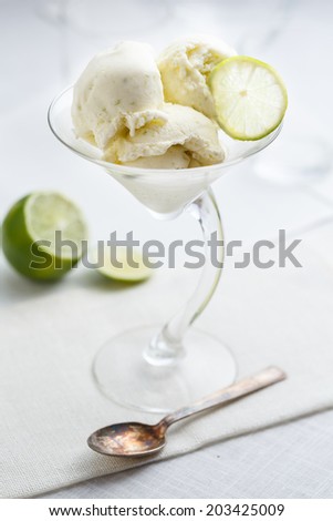 lime ice cream balls in shaped glass