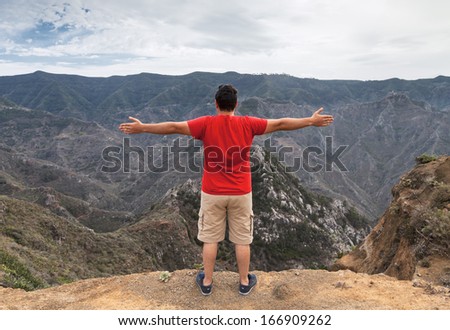 Man on the edge of cliff. Emotional scene.