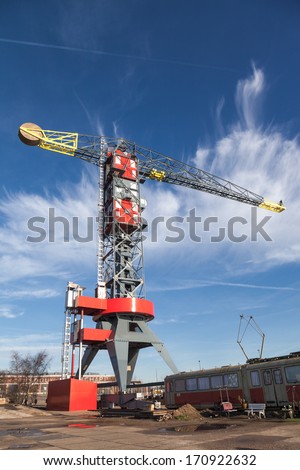 Red Crane with blue sky