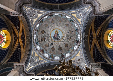 ISTANBUL, TURKEY - 11th of April 2014: Ceiling of the   Vokebecen Katolik Kilisesi Catolic church on 11th of April 2014 in ISTANBUL, TURKEY