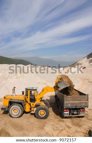 View of a bulldozer at construction yard