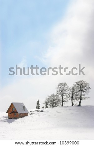 mountain chalet in winter, square frame