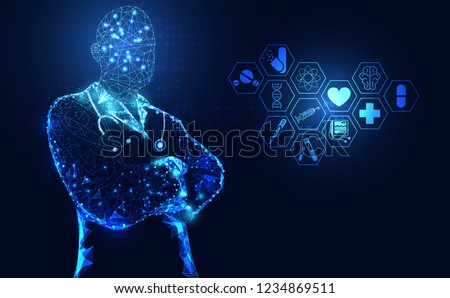 Abstract health medical science healthcare icon digital technology doctor concept modern innovation,Treatment,medicine on hi tech future blue background. for wallpaper, template, web design.