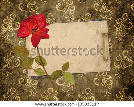 Old cards and dry rose for scrapbooking design