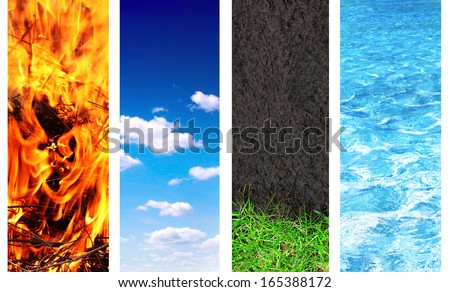 Collection Of Banner With Nature Elements - Water; Ground; Air And Fire