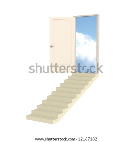 Open 3d door conducting in paradise. Object over white