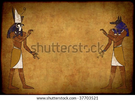 egyptian god wallpapers. stock photo : Background with Egyptian gods images - Anubis and Horus