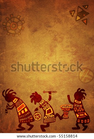 Dancing musicians. African national patterns