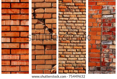 Vertical brick banners. Texture of old brick walls