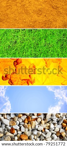 Nature banners - texture leaf, pebble, sand, grass and sky
