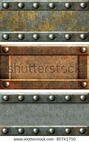Metallic banners with grey metal and rust texture