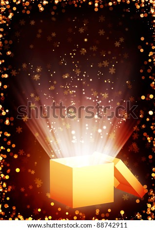 Christmas fairy-tale. Vertical background with magic box