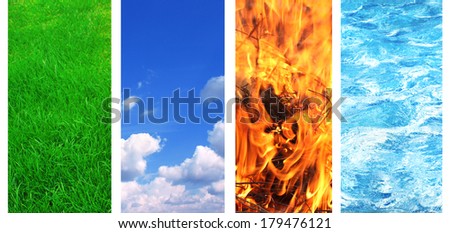 Collection of banner with nature elements - water; ground; air and fire
