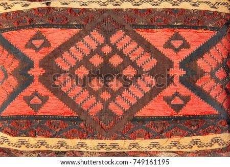 Texture of berber traditional wool pillow with geometric pattern, Morocco, Africa