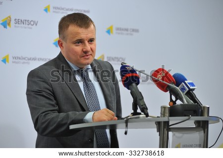 KYIV, UKRAINE - OCTOBER 27, 2015: Volodymyr Demchyshyn - Minister of Energy and Coal Industry of Ukraine - Incidents with corruption are noted daily and we do pass them on to respective agencies