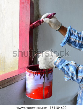 Painters are painting the windows inside buildings.