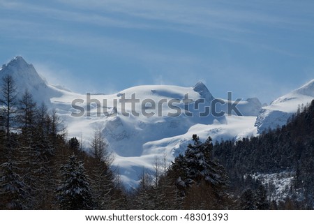 Winter Mountain Panorama on Alps full of snow and ice