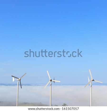 Wind turbine  with the sea fog background . This place is in Khao-Kho Phetchabun, Thailand.