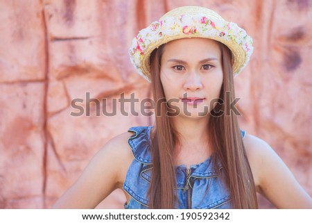 Close up Women face  is wearing hat vintage color