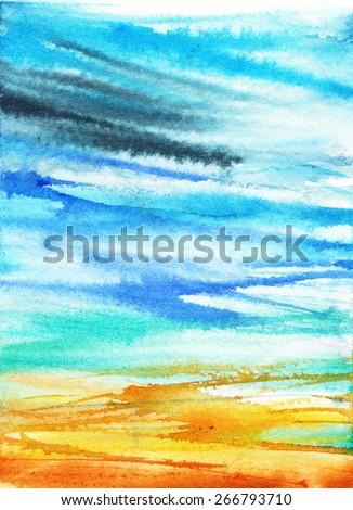 stain, lines, blur, gradient/ summer abstract background/ beach/ sea/ ocean/ sky/ watercolor painting