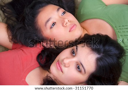 Best friend between female teenager sharing the time