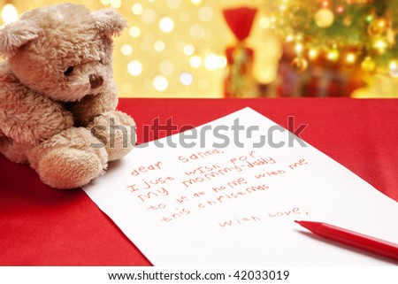 Child true wish on Christmas written on the letter to Santa