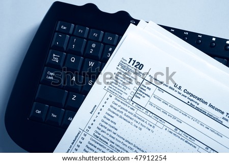 Online corporation tax form concept with bluish tone added