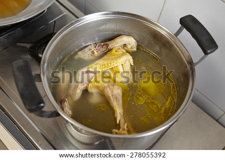 Chicken and the stock soup for next step cooking