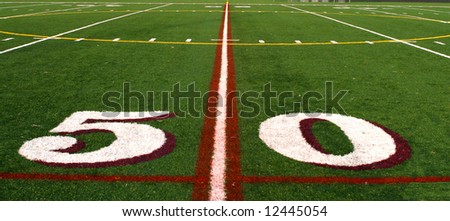 The fifty yard line of a football field
