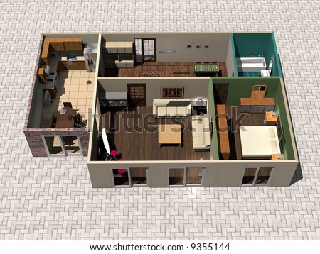 House Design on 3d Rendering House Plan Stock Photo 9355144   Shutterstock