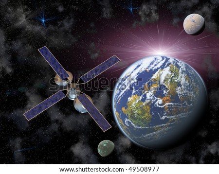 Space research satellite exploring unknown distant planets