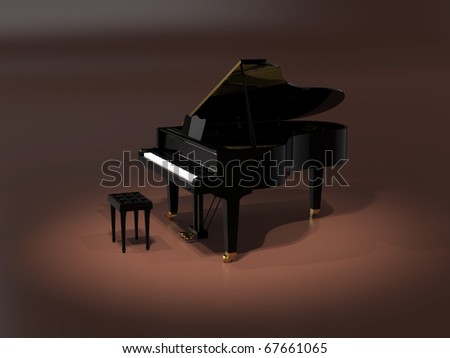 Grand piano on stage under spot light