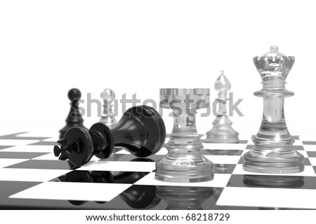 Checkmate with black and white board and glass pieces