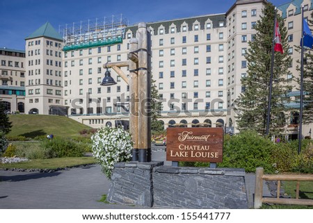 LAKE LOUISE, CANADA - September 20: View of the famous Fairmount Chateau Lake Louise Hotel on September 20, 2013. Lake Louise is the second most-visited destination in the Banff National Park.